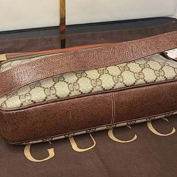 GUCCI VINTAGE 1970'S WEB SHERRY LINE COATED CANVAS/LEATHER SHOULDER BAG- RARE - Picture 11 of 17